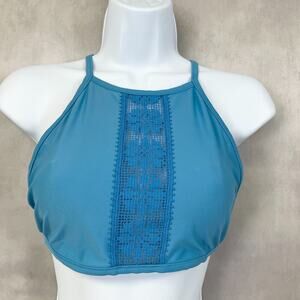 Aerie Womens Bikini Swim Top Size Medium High Neck Beachy Boho Lace Panel Summer